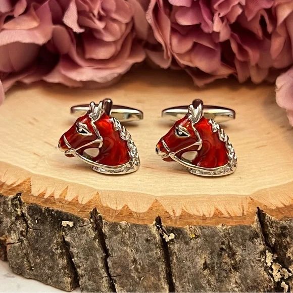 Handsome Bridled Red Chestnut Horse Head Cufflinks - Picture 3 of 16